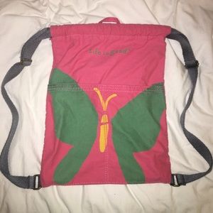 Life is good drawstring backpack.